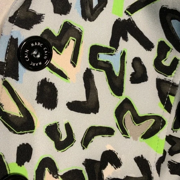 Marc Cain Women's Ice blue with Neon Green and Black Patterned Blazer N5 / US 10 - Picture 7 of 8